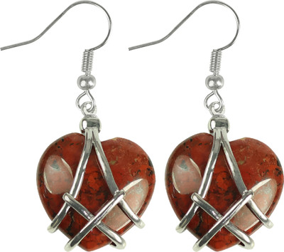 CRYSTU Red Jasper Crystal Stone Wired Frame Heart Shape Earring/Jhumki For Women Crystal Earring Set