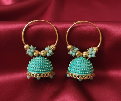 pas Unique turquoise gold Stone Jhumka Earrings for girls & women for party wear Cubic Zirconia, Beads, Orange Sapphire Alloy Rhinestone Studs, Hoop Earring, Earring Set