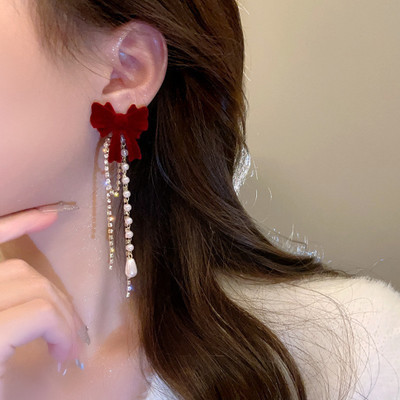 Celestria Red Bow Korean Drop and Dangler Earrings Alloy Drops & Danglers