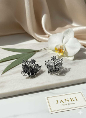 JANKI EARING OXIDIZED GERMAN SILVER Brass, German Silver Plug Earring