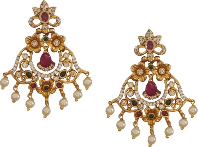 BellaMoire Gold AD Ruby Emerald Chandbali with Pearls Brass Chandbali Earring