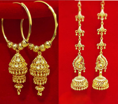 blush bella combo jhumki for women gold plated earrings light weight and screw closure Brass Jhumki Earring
