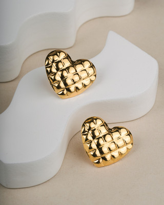 DIADRIM Trendy Gold-Plated Textured Heart Stud Earrings for Women & Girls Stainless Steel Earring Set