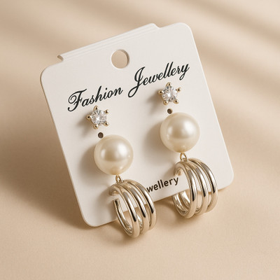 Emmanuel Store Elegant Earrings for Women | 3 Stud Earring Set with Pearl, Crystal & Hoop Alloy Hoop Earring