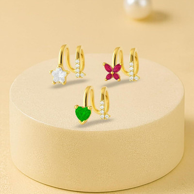 Bawree 3Pcs 18K Gold Plated Non Piercing Left Ear Cuff Anti Tarnish Earrings Metal Cuff Earring