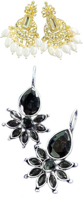 Hernger traders F&M_earring_White_05 & Flower_Kundan_Black_03 Cubic Zirconia Alloy Earring Set
