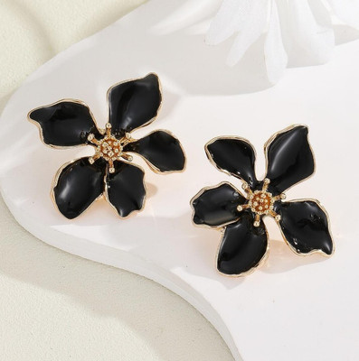 AKISON JEWELS Black Flower Stud Earrings For Women Girls Korean earring korean jewelry Floral Alloy Earring Set, Stud Earring