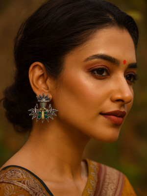 Digital Dress Room Stud Afghani Jhumka Earrings Peacock With Butterfly Designs Brass Jhumki Earring