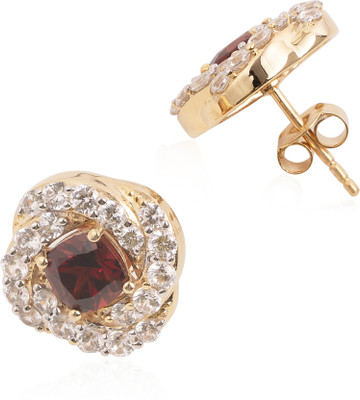 Sanaar Gold Sanaar Gold 925 Sterling Silver Garnet Floral Stud Earrings Garnet Silver Stud Earring