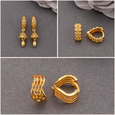 Weroxa Combo of 3 Brass Huggie Earring