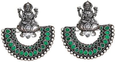 Mrigangi Stylish Traditional Oxidised Silver Goddess Laxmi Temple Earring for Women and Girls Ruby Alloy Earring Set