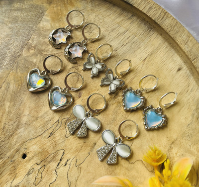 Sonisirani Pack of 5 Aesthetic Trendy AD Silver Charm Round Hoop Earrings For Women Alloy Hoop Earring
