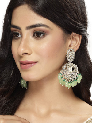 Studio Sukkhi Gold Plated Mint Green Faux Beads with Kundan Studded Dangle & Drop Earring Alloy Drops & Danglers