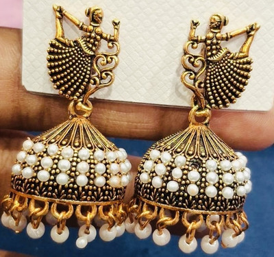 SAKETHAM Golden Hangs Drops Alloy Jhumki Earring
