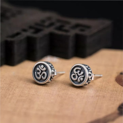 house of common Stylish Silver Plated Om Studs Alloy Stud Earring