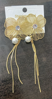 VRINDA SHOPPERS Floral wire-petal motif with crystal center Crystal Stainless Steel Drops & Danglers