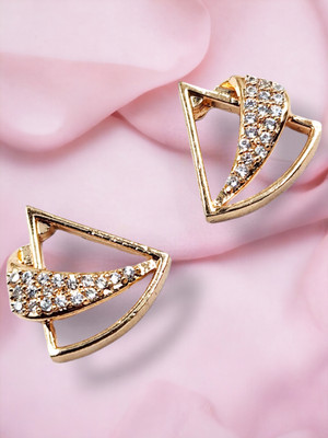 Dressberry Designer Triangle Party Wear Rose Gold Plated CZ Stone Studded Earring For Women Brass Stud Earring