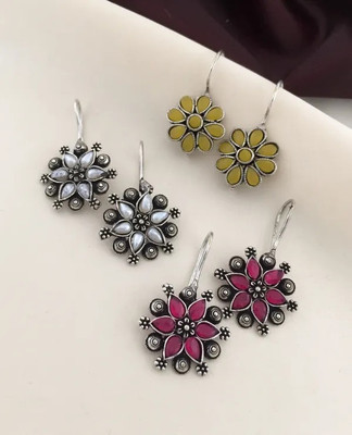 Exotique Silver Flower Combo Earrings Set – Ethnic Daily Wear Jewelry for Women Alloy Stud Earring