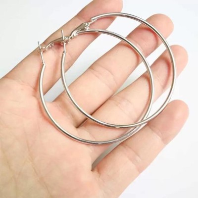 zebisco Women's & Girls Alloy Silver Finish Round Small Size Hoop Earring(55 MM) Alloy Hoop Earring