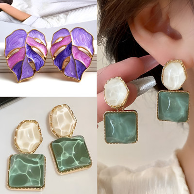 BLINGEE Korean Earrings Combo For Women Girls Big Palm Leaf Stylish Trending Trendy Alloy Earring Set, Stud Earring, Drops & Danglers