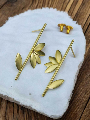 Fashion Fusion Golden Leaf Light Weight Brass Drops & Danglers