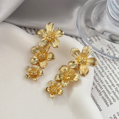 Aylana Golden Triple Flower Dangler Korean Earrings Alloy Drops & Danglers