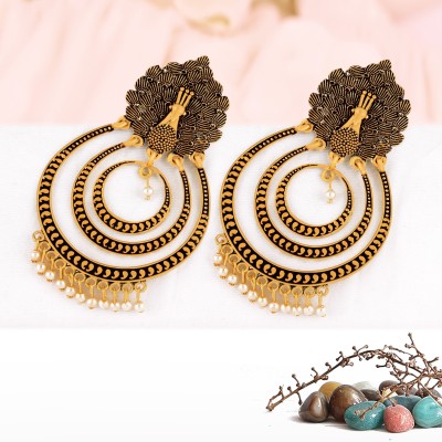 Fashion Frill Earrings For Women Peacock Pearl Golden Drop Earrings For Women Girls Jewellery Pearl Copper Drops & Danglers