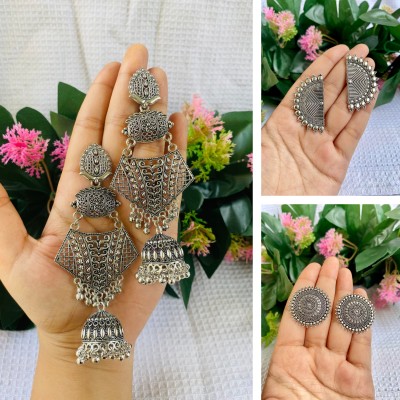 Ananta Crafts Oxidised Silver Earrings Combo Alloy Stud Earring