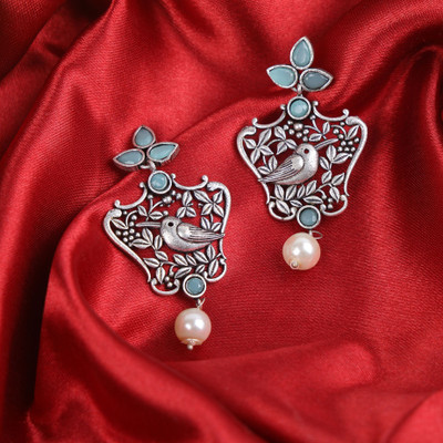 Pujvi OX SkyBlue Bird leaf Design Alloy Earring Set