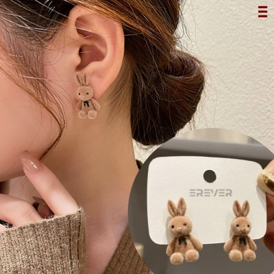 EREVER Cute Teddy Bear Rabbits Korean Earrings Stud 925 Silver Needle Alloy Stud Earring