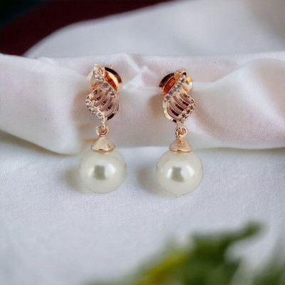 Opal Touch Royal Rose Earrings in Rose Gold White Cubic Zirconia Brass Stud Earring