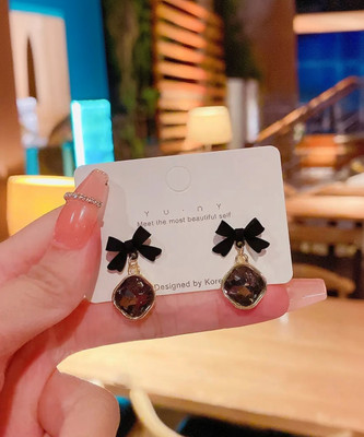 Onuyx Onuyx Korean Earrings For Girls & Women/ Black Bow Shape Beautiful Earrings Alloy Stud Earring