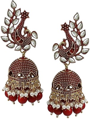 alysa Gold Plated Meenakari Peacock Shaped Jhumka/Jhumki Earrings For Women & Girls Pearl Alloy Jhumki Earring