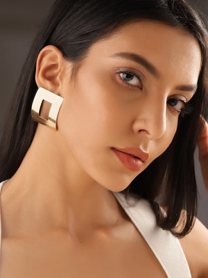 Priyaasi Geometry Pattern Fancy Gold Plated Stud Style Earrings Brass Stud Earring