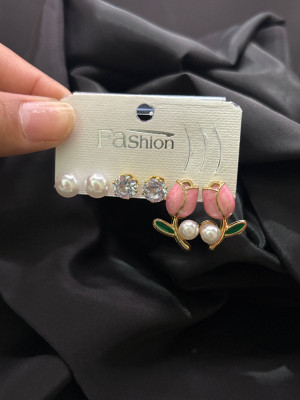HM Creations Combo Tulip and Pearl Studs Alloy Stud Earring, Tassel Earring, Drops & Danglers