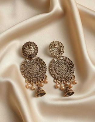 DEESHINE Heritage Glow Kundan Jhumkas For Women & Girls. Beads, Pearl Alloy Chandbali Earring