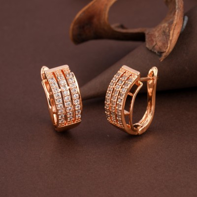 Wynona American Diamond Partywear Rose Gold Earrings by Wynona Cubic Zirconia, Diamond Brass Huggie Earring, Hoop Earring, Stud Earring