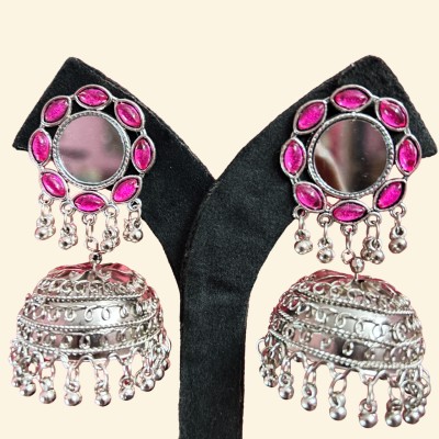 tanshu Afghani Style Light weight Silver Oxidised Jhumka Earrings Brass Jhumki Earring