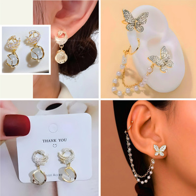 kurm shop Butterfly Drop Earrings Combo for Women & Girls Cubic Zirconia Alloy, Brass Earring Set, Stud Earring