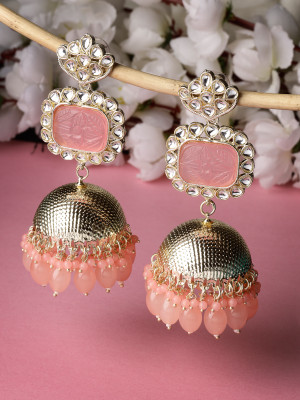 Studio Sukkhi Trendy Gold Plated With Kundan Studded Pink Jhumka/Jhumki Earrings Alloy Jhumki Earring