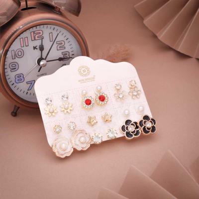 Alasca 12 pairs with a mix of classic and contemporary designs Diamond, Garnet, Ruby Brass Stud Earring