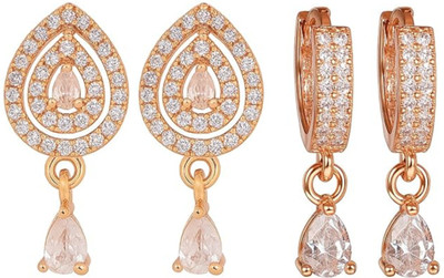 Nilu's Collection Rose Gold Combo Teardrop & Hoop Drop Earrings For Women & Girls Copper Drops & Danglers