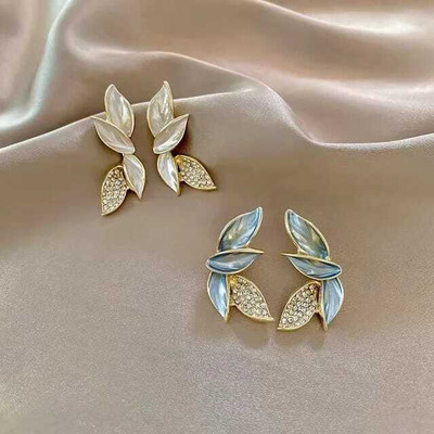 Styledose Women White Stone Leaf Shaped Drop Earrings Stainless Steel Drops & Danglers