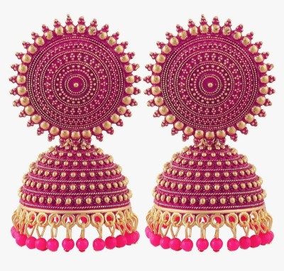 Shree Ju Traditional and Exclusive Attractive Meenakari Pink Jhumka For Girls and Women Pearl, Beads Brass Jhumki Earring, Tassel Earring, Clip-on Earring, Drops & Danglers, Earring Set