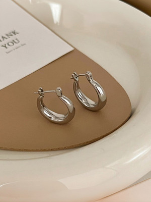 BLINGEE Medium Size Simple Silver Hoop earring Korean Earrings For Women Western Earring Alloy Earring Set, Hoop Earring