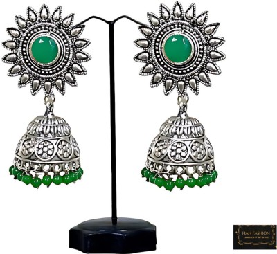 piah fashion Piah Fashion Designer, Stylish Silver Oxidised, Green Jhumki For Women & Girls Emerald Alloy Jhumki Earring