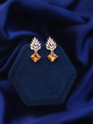 Vitthalesh Square Orange Diamond Alloy Drops & Danglers