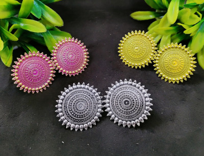 MONKDECOR Attractive 3 Colors Pack of Kundan Tops Alloy Stud Earring