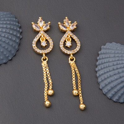 Radheshyam Creation R. Golden Earring Cubic Zirconia Alloy Drops & Danglers