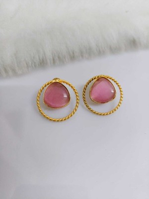 Sarichka Oxidised Partywear Gold Plated Pink Stud Earrings For Women Brass Stud Earring
